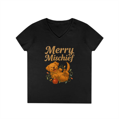 Merry Mischief Dog - Women's V-Neck T-Shirt
