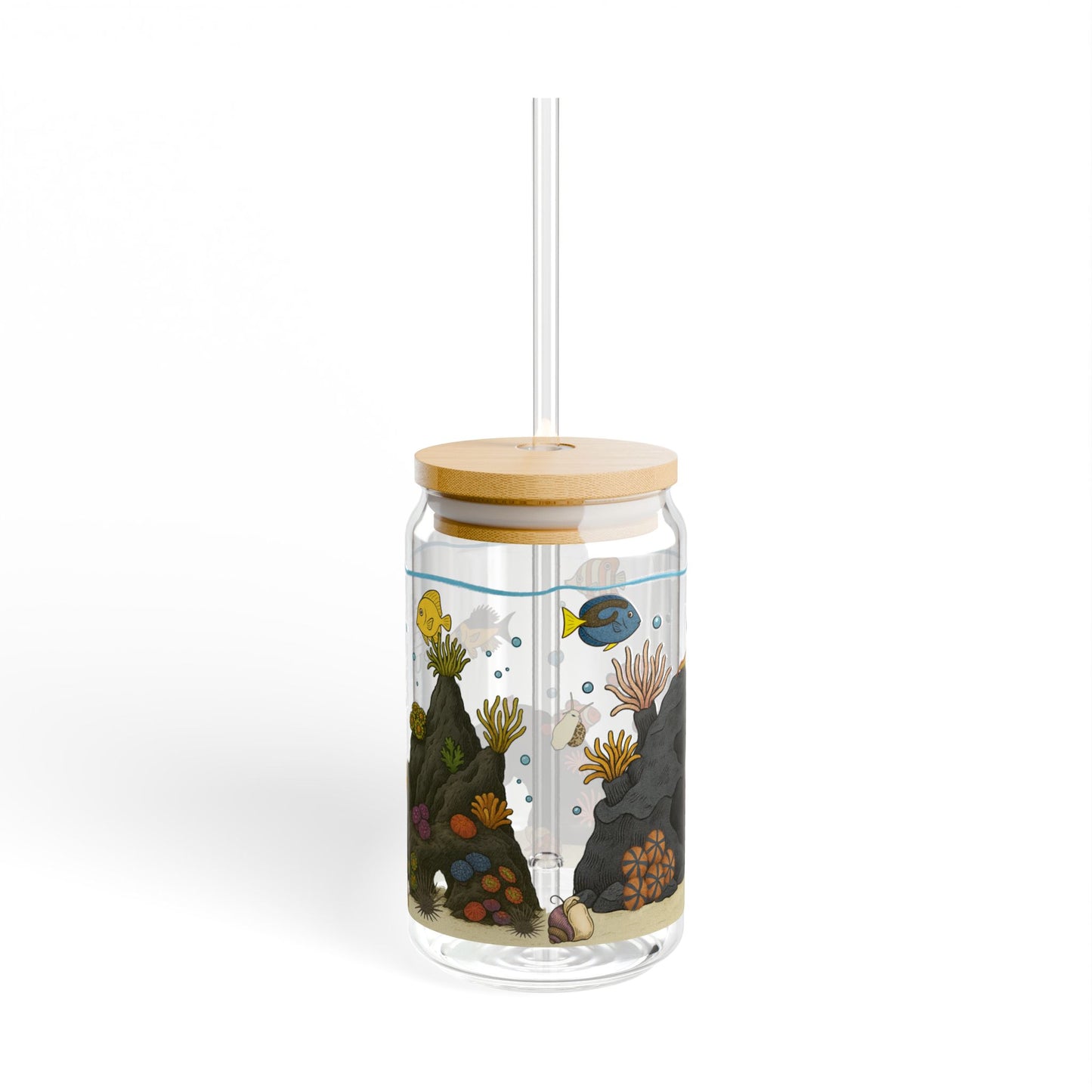 Saltwater Aquarium Fishtank – 16oz Sipper Glass with Bamboo Lid and Straw