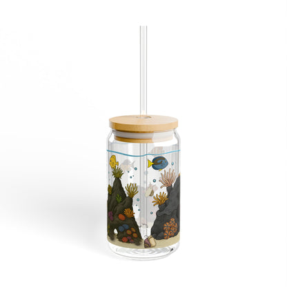 Saltwater Aquarium Fishtank – 16oz Sipper Glass with Bamboo Lid and Straw