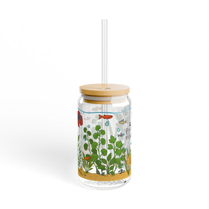 Freshwater Aquarium Fishtank – 16oz Sipper Glass with Bamboo Lid and Straw