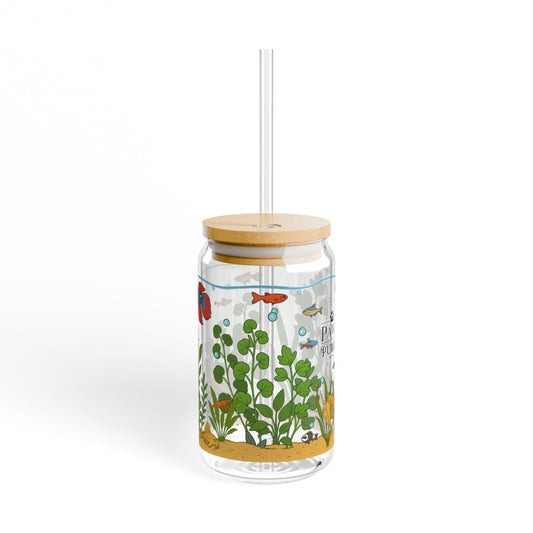 Freshwater Aquarium Fishtank – 16oz Sipper Glass with Bamboo Lid and Straw