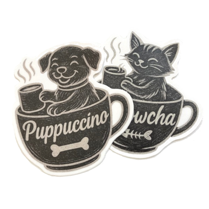Coffee Pet Stickers: Meowcha & Puppuccino (Set of 2)
