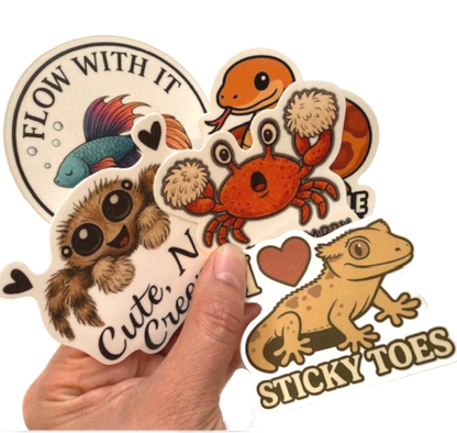 Exotic Pet Vinyl Sticker 5 Pack: Gecko, Spider, Snake, Fish, Crab