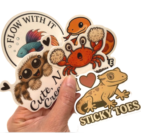 Exotic Pet Vinyl Sticker 5 Pack: Gecko, Spider, Snake, Fish, Crab