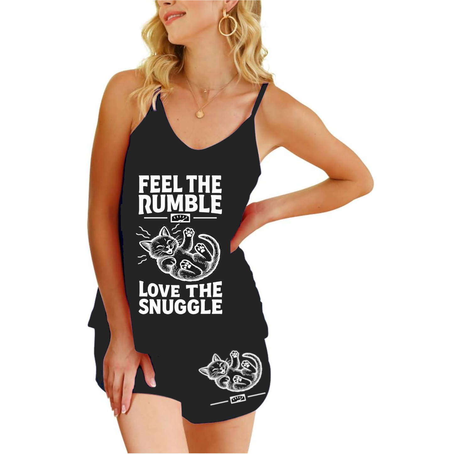 Feel the Rumble, Love the Snuggle - Women's Camisole Cat Pajama Set