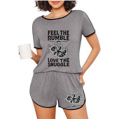 Feel the Rumble, Love the Snuggle - Women's Short-Sleeved Cozy Cat Pajama Set