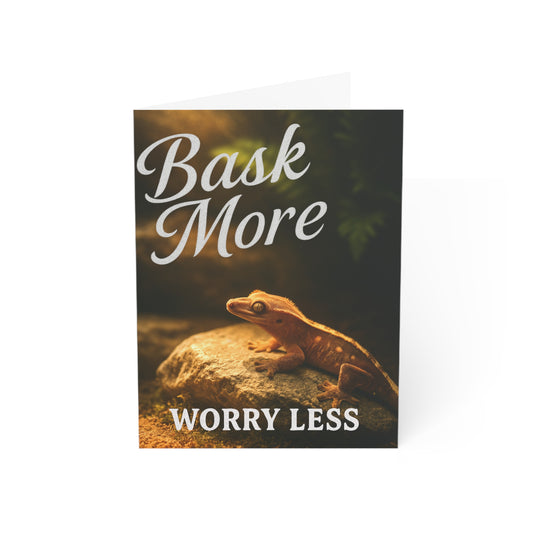 "Bask More, Worry Less" Life Lessons from Our Pets: Crested Gecko Greeting Card