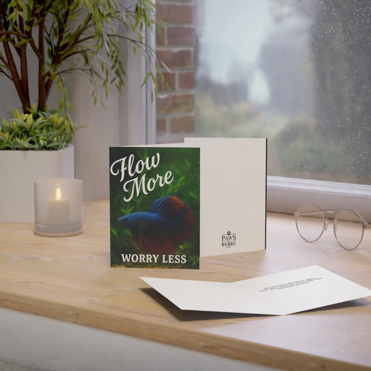 "Flow More, Worry Less" Life Lessons from Our Pets: Betta Fish Greeting Card