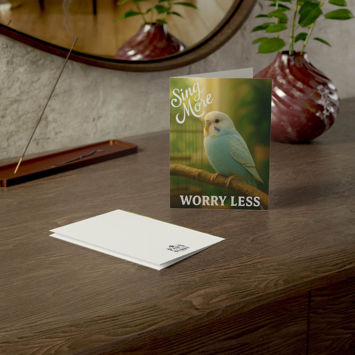 "Sing More, Worry Less" Life Lessons from Our Pets: Parakeet Bird Greeting Card