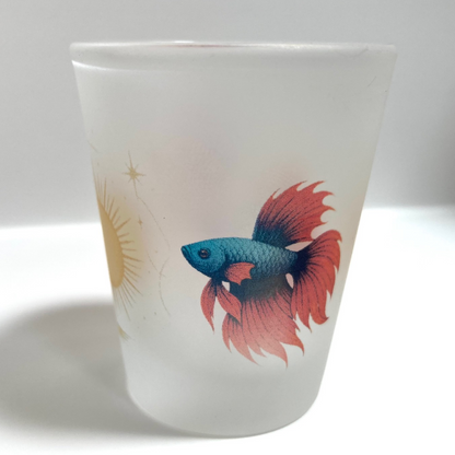 Blue Moon & Red Sun Betta Fish – Frosted Glass Shot Glasses