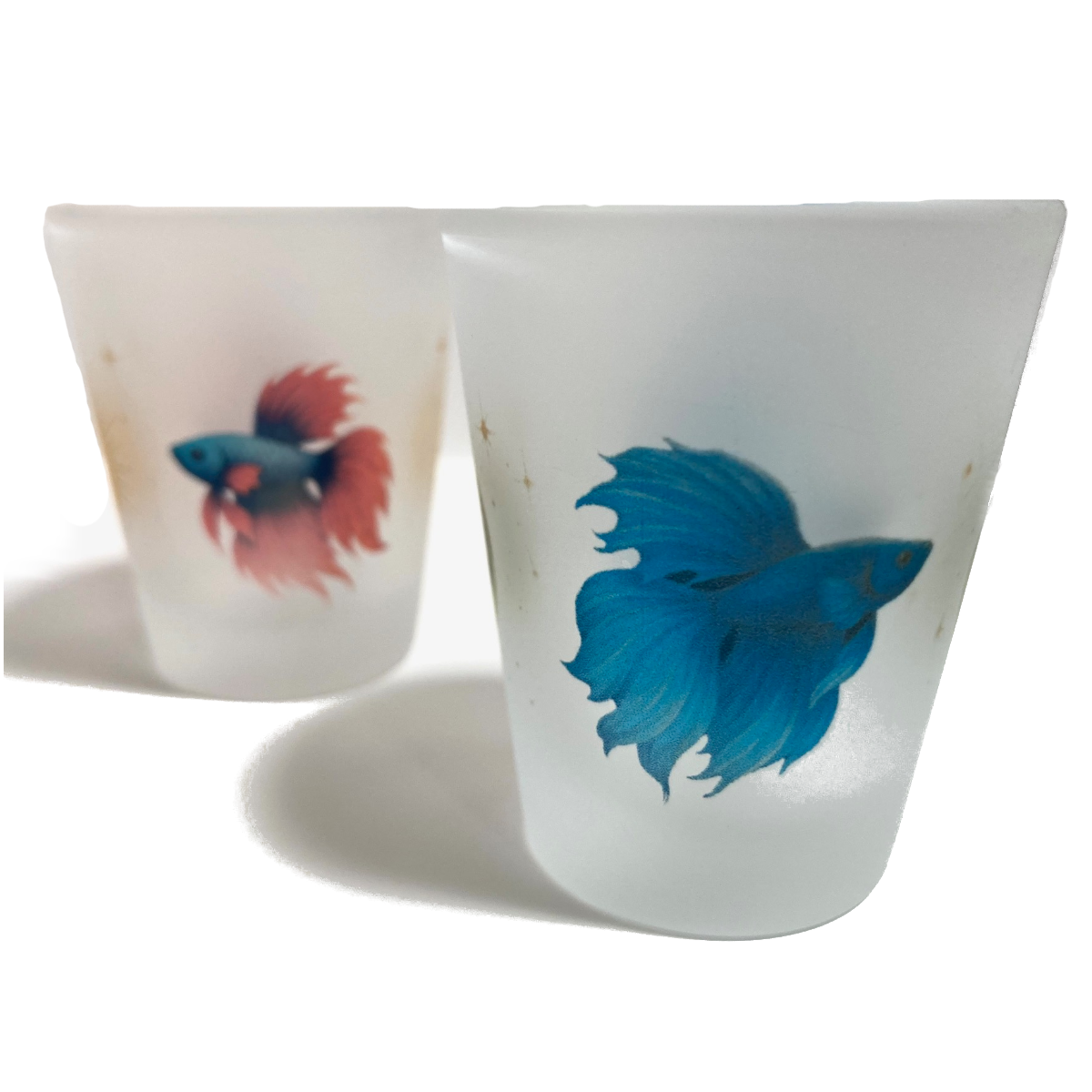 Blue Moon & Red Sun Betta Fish – Frosted Glass Shot Glasses