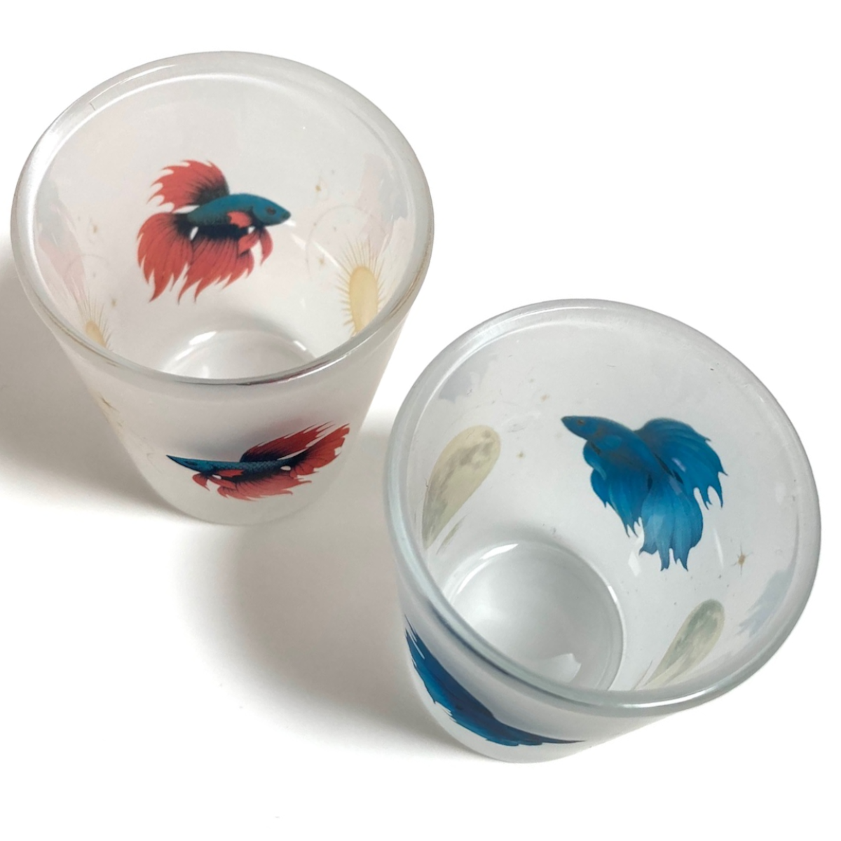 Blue Moon & Red Sun Betta Fish – Frosted Glass Shot Glasses