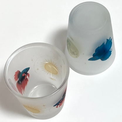 Blue Moon & Red Sun Betta Fish – Frosted Glass Shot Glasses