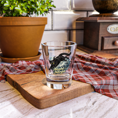 Night Ninja Cat - 1.5oz Clear or Frosted Shot Glass