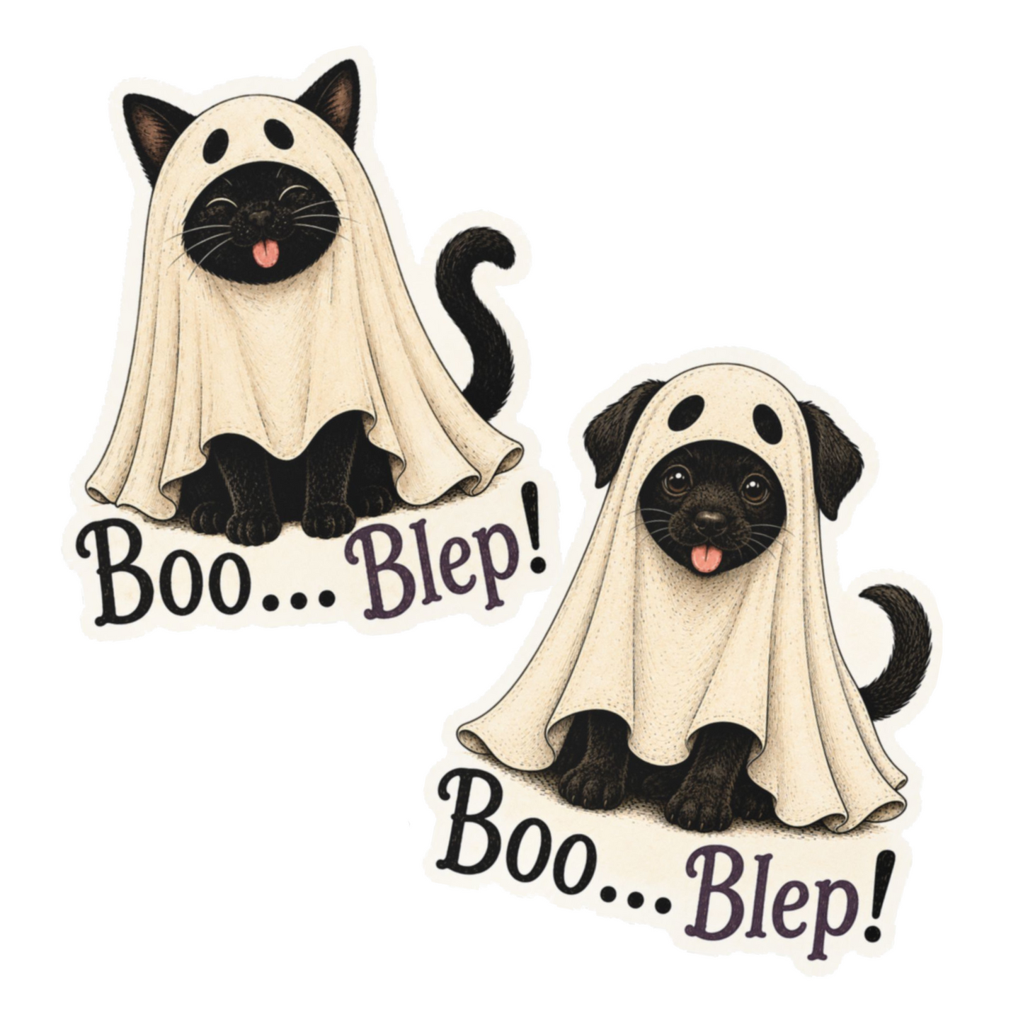 Boo... Blep! - Cat & Dog Ghost Stickers