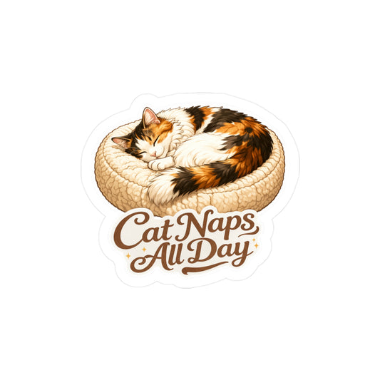 Cat Naps All Day - Calico Cat Sticker