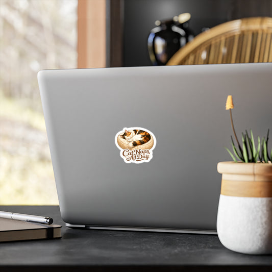 Cat Naps All Day - Calico Cat Sticker
