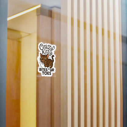 Crazy Kitty Bites Ur Toes - Cat Sticker