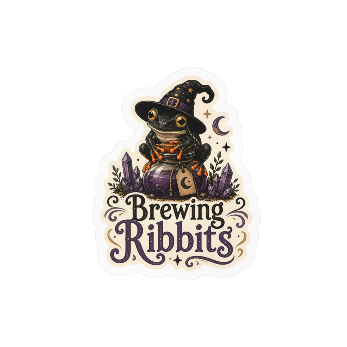 Brewing Ribbits - Black-eyed Tree Frog Halloween Sticker