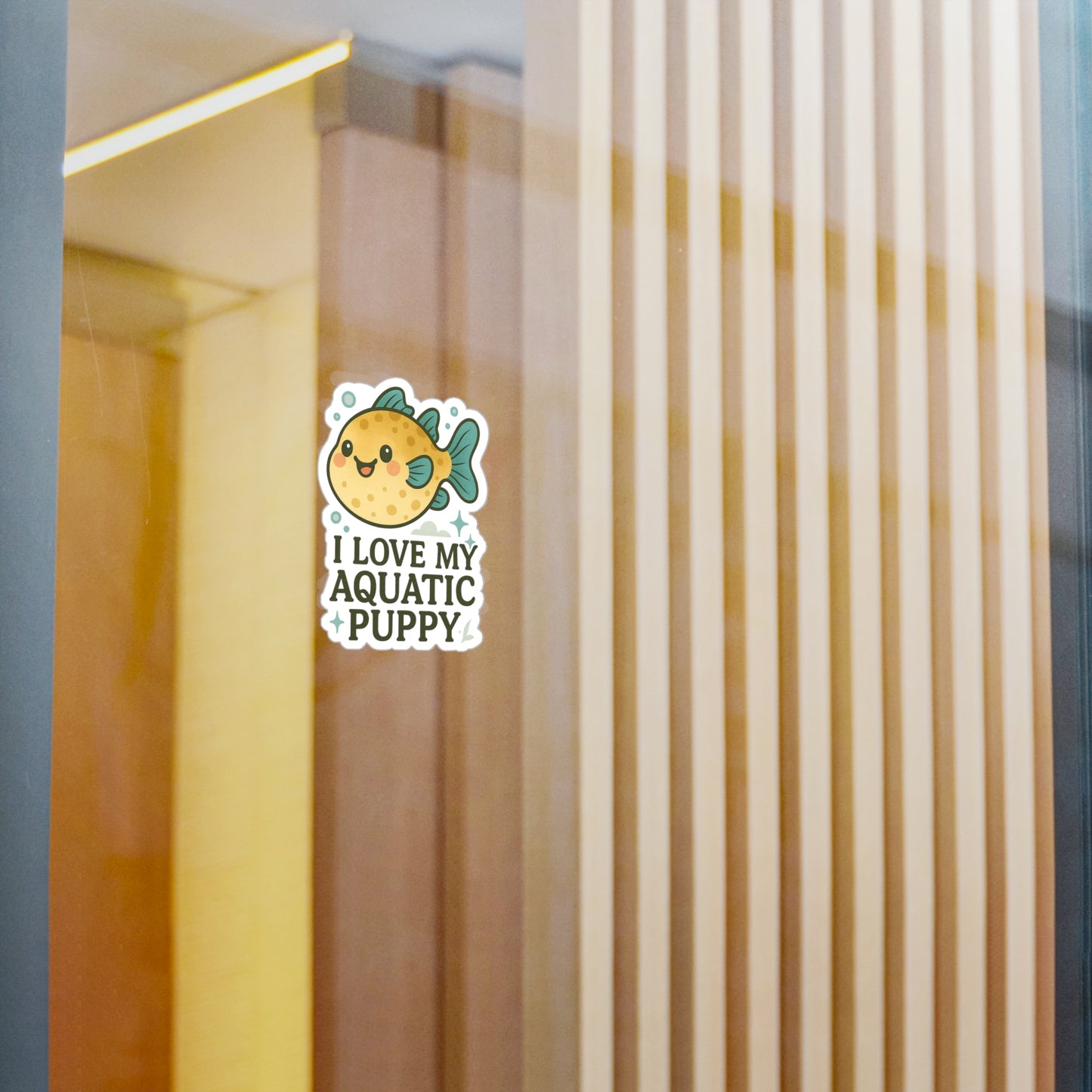I Love My Aquatic Puppy - Puffer Fish Sticker