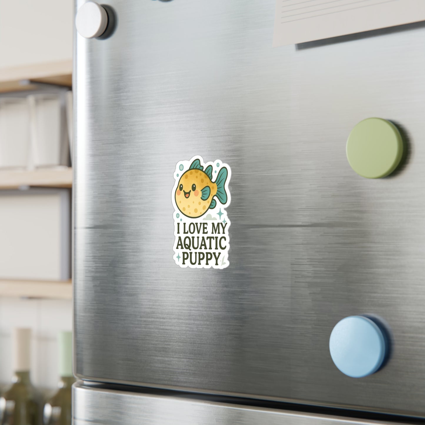 I Love My Aquatic Puppy - Puffer Fish Sticker
