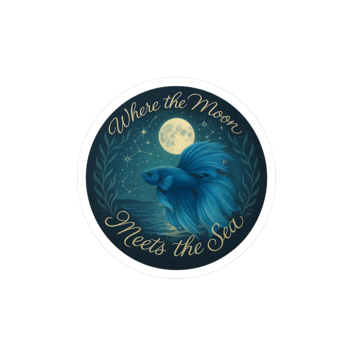 Where the Moon Meets the Sea - Blue Betta Fish Sticker