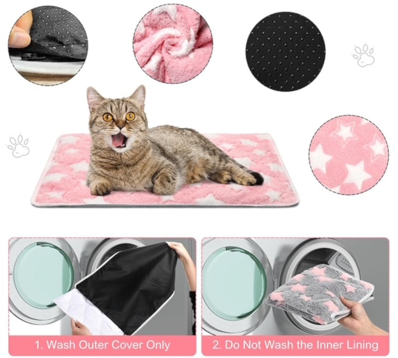 Self-Heating Cat Bed – Star Print Thermal Mat with Removable Cover (16" x 20")
