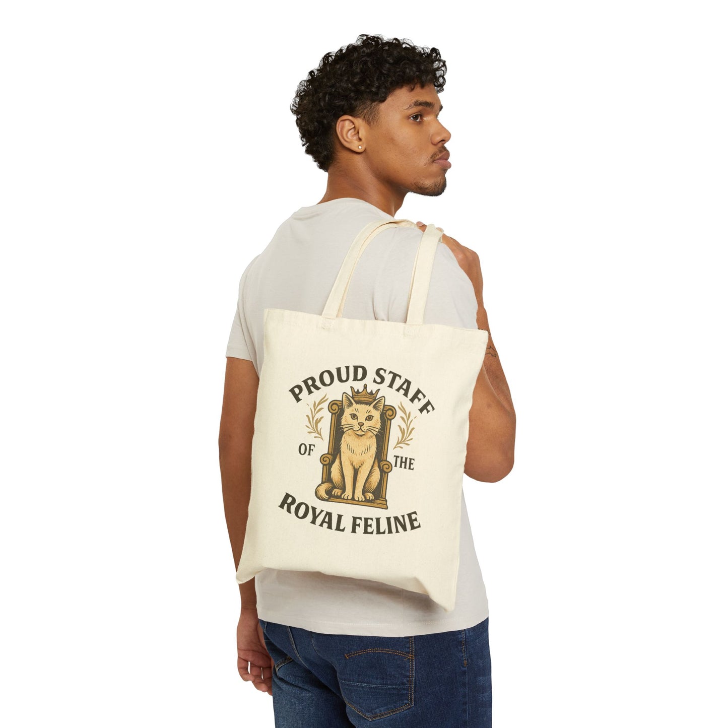 Proud Staff of the Royal Feline – Cat-Themed Cotton Canvas Tote Bag